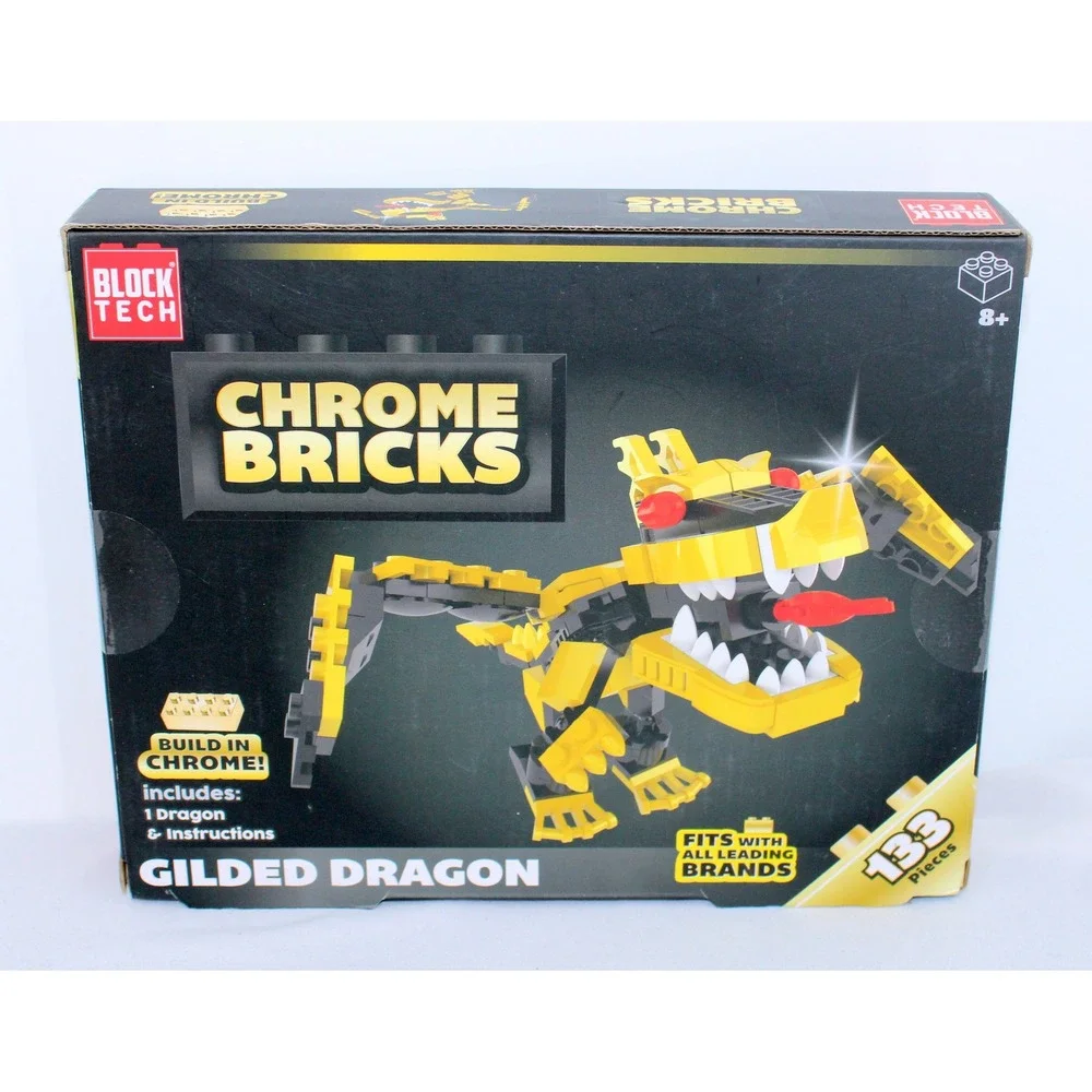Block Tech Chrome Bricks Gilded Dragon Building Set 133 Pieces Yellow Black 8+